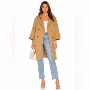 LARTIGENT Trench Coat – Oversized Camel 3/4 Sleeve Lightweight Jacket